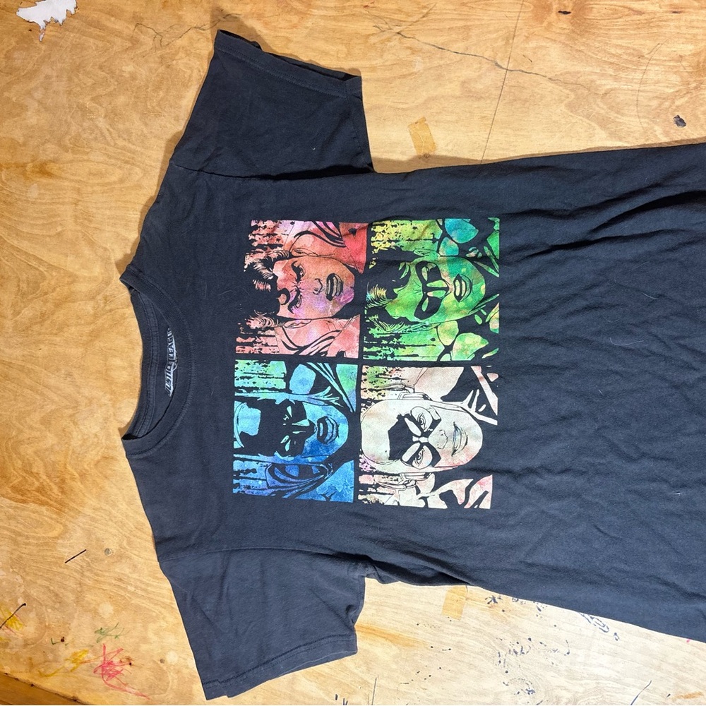Justice Black Tee with Multicolor Graphic